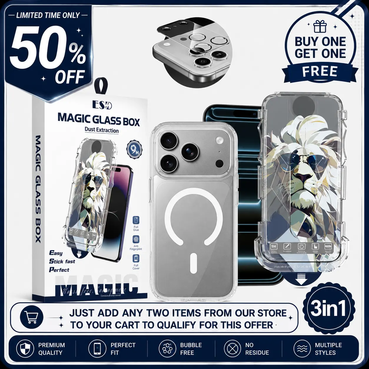 3-in-1 Smartphone Screen Protector Kit with Dust-Free Installation Tray, Camera Lens Protector, Clear Magnetic Case, 9H/Privacy Tempered Glass, Edge-to-Edge HD Protection, Bubble-Free Easy Install for Cellphone Handheld Devices Accessories