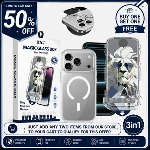 3-in-1 Smartphone Screen Protector Kit with Dust-Free Installation Tray, Camera Lens Protector, Clear Magnetic Case, 9H/Privacy Tempered Glass, Edge-to-Edge HD Protection, Bubble-Free Easy Install for Cellphone Handheld Devices Accessories