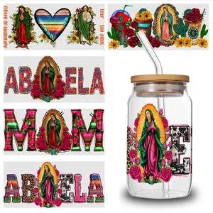 5 Sheets Colorful Floral UV DTF Stickers Transfer Sticker Decal Glass DTF Transfer Stickers Suitable for 16 oz Glass DIY Water Bottle Glass Mug Decoration Gift