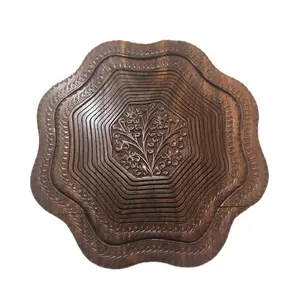 Handmade Collapsible Wood Basket from Himalayan Rosewood 10" Wide Warm Wood Tone Fall Kitchen Accent Trivet for Seasonal Decor