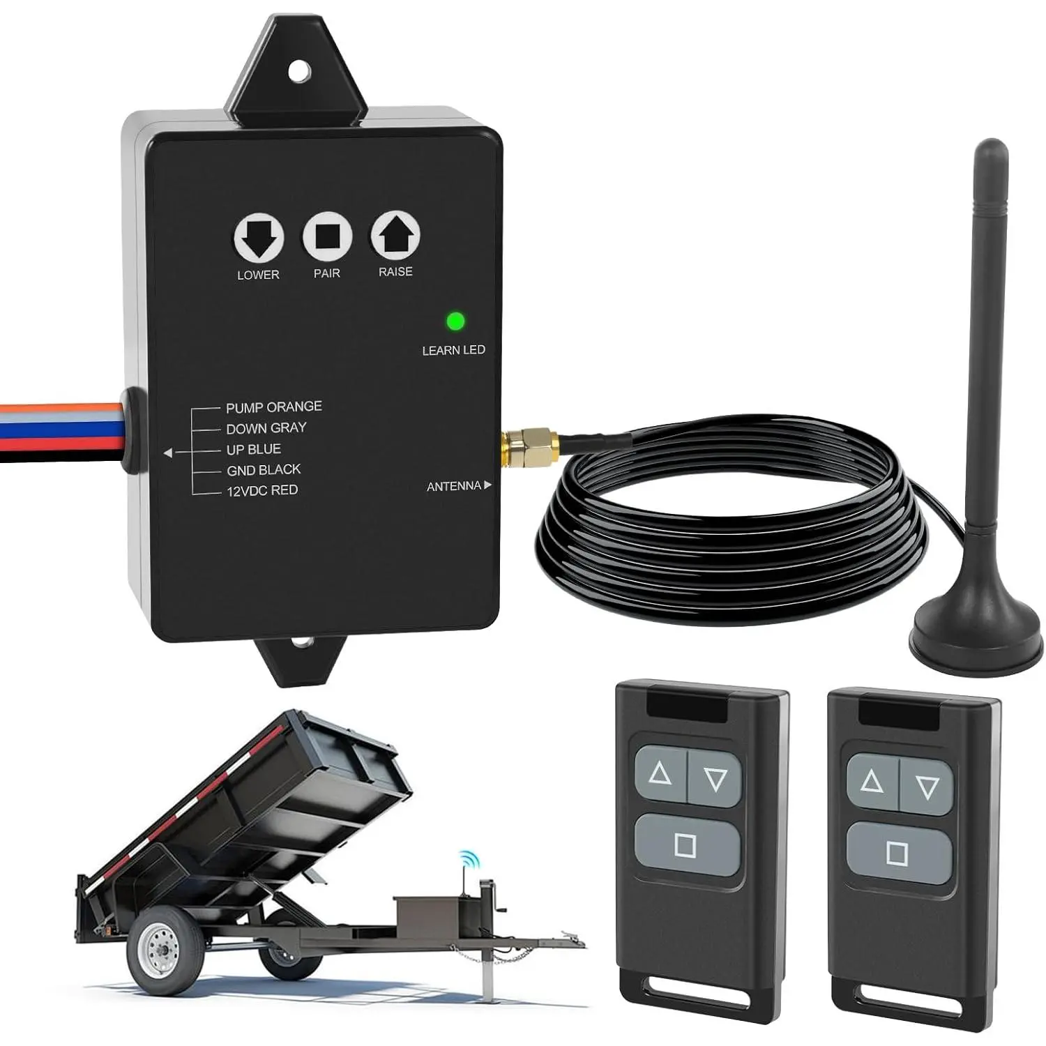 12V Wireless Upgraded Dump Trailer Remote Controller Kit, 3-Wire/4-Wire Cordless System for Hydraulic Pumps, Hydraulic Lift Winches, Tilt Power Distribution