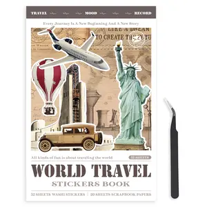 Travel Sticker Book, 52 Sheets 377 Pcs of Washi Stickers for Journaling Vintage Travel Scrapbooking Supplies Ideal for Scrapbookers DIY Junk Journals Stickers,TikTokShopJumpstartSale