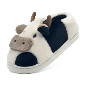 Lumubby Women's Cartoon Cow Footwear Slippers - Round Toe, Low Heel, All Seasons, Fluffy Faux Fur, Memory Foam, Cotton, Slip-Resistant Rubber Sole, Cozy Preppy Indoor/Outdoor Slide Walking Shoes