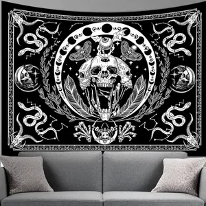 Gothic Tapestry Skull Wall Tapestry, Lightweight Goth Wall Art Tapestries Decoration, Wall Decor Black Wall Hanging