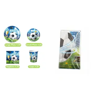 World Football 51pcs Disposable Cutlery Set, Includes 10 Dinner Plates, 10 Dessert Plates, 10 Cups, 20 Napkins, Tablecloth, Perfect for Camping, Picnics, Bbqs, Weddings, Birthdays