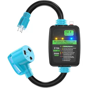 30 Amp to 110  RV Surge Protector Adapter Cord, 8000 Joules, NEMA TT-30R to 5-15P, Overload Protection, RV Circuit Analyzer, ETL Listed