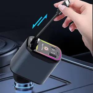 Fast Charging, 4-in-1 Retractable Car Charger, Retractable Car Charger Starlight Edition, 66W USB-C Fast Charging Car Adapter, Compatible with iPhone 16/15/14/13/12/11 and Android Phones (Dark Gray) Equipped with 2 USB Ports, Car Essentials