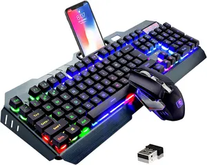 Wireless Gaming Keyboard and Mouse Combo,61 Key Rainbow Backlit Keyboard with Rechargeable 3800mAh,Mechanical Feel,Ergonomic,Quiet,Waterproof,RGB Mute Mice for PS4,Xbox One,Desktop,PC