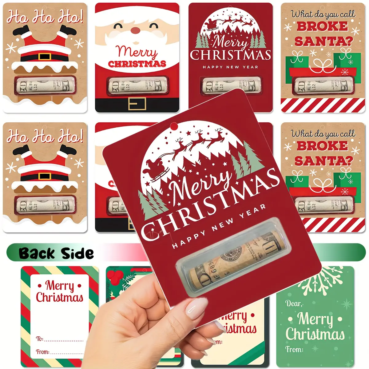8 Pack Christmas Money Holder Card Ornaments, Christmas Cash Gift Clips, Festive Holiday Decor For Christmas Tree, Funny Creative Xmas Cash Gift Idea, Christmas Cards Money Hanging Ornaments With Cover, Party Decoration Supplies