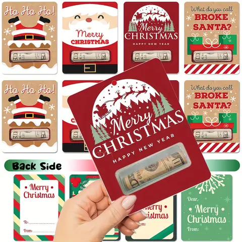 8 Pack Christmas Money Holder Card Ornaments, Christmas Cash Gift Clips, Festive Holiday Decor For Christmas Tree, Funny Creative Xmas Cash Gift Idea, Christmas Cards Money Hanging Ornaments With Cover, Decorations And Ornaments