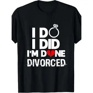 'S & 'S Short  [100% Cotton] 100% CottonMen's Funny Divorce T-Shirt, I Do I Did I'm Done Graphic Tee, Broken Heart Print Casual Top, Short Sleeve Crew Neck Black Shirt