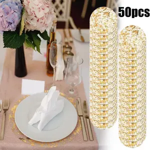 50 Pcs Disposable Gold Placemats Set 13 Inch Round Gold Foil Mesh Pressed Table Doilies Metallic Thin Mesh Table Runner for Home Decoration Dining Wedding Birthday Party