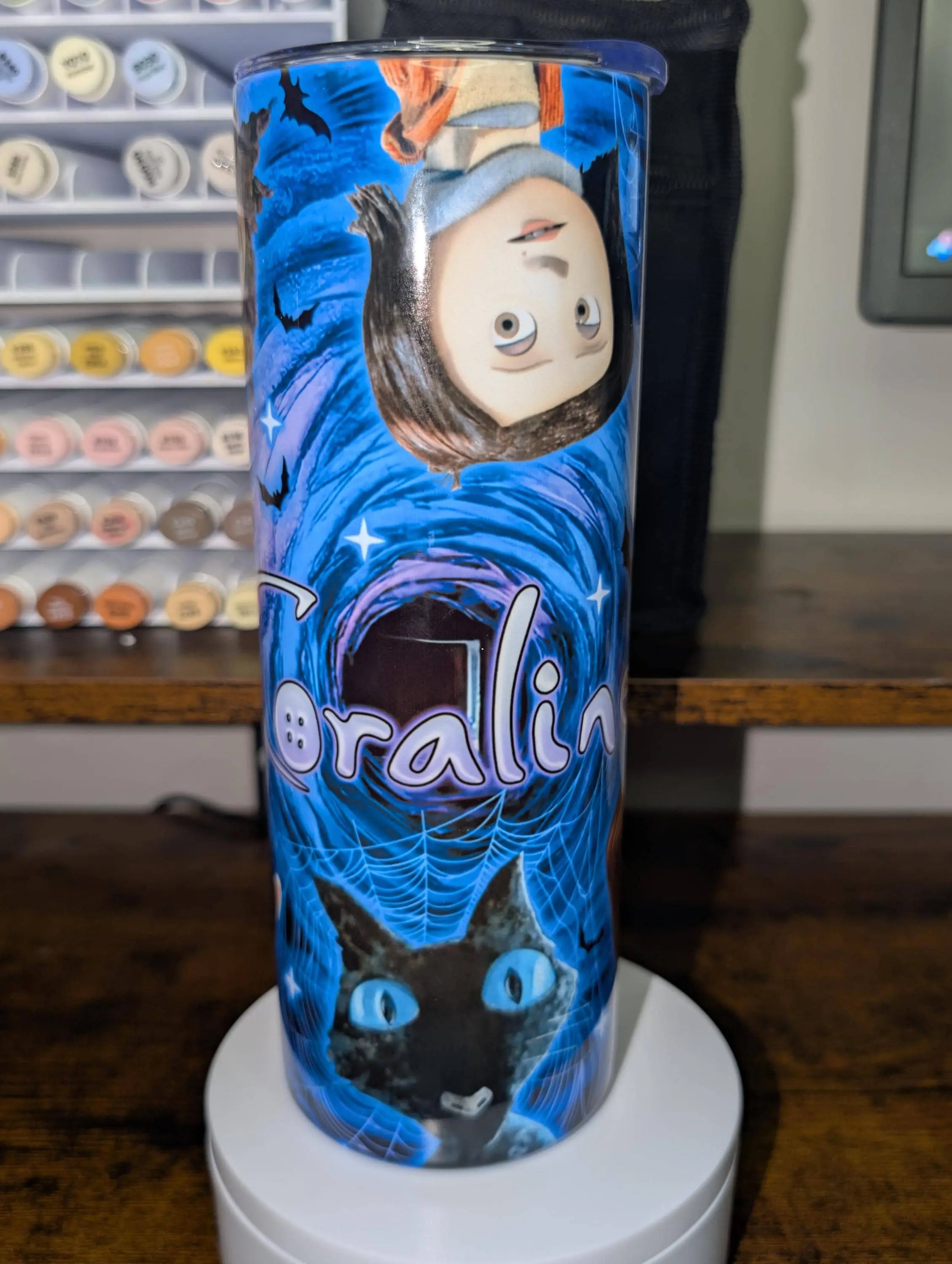 Spooky Button Girl 20 oz Tumbler | Gothic Horror Cup