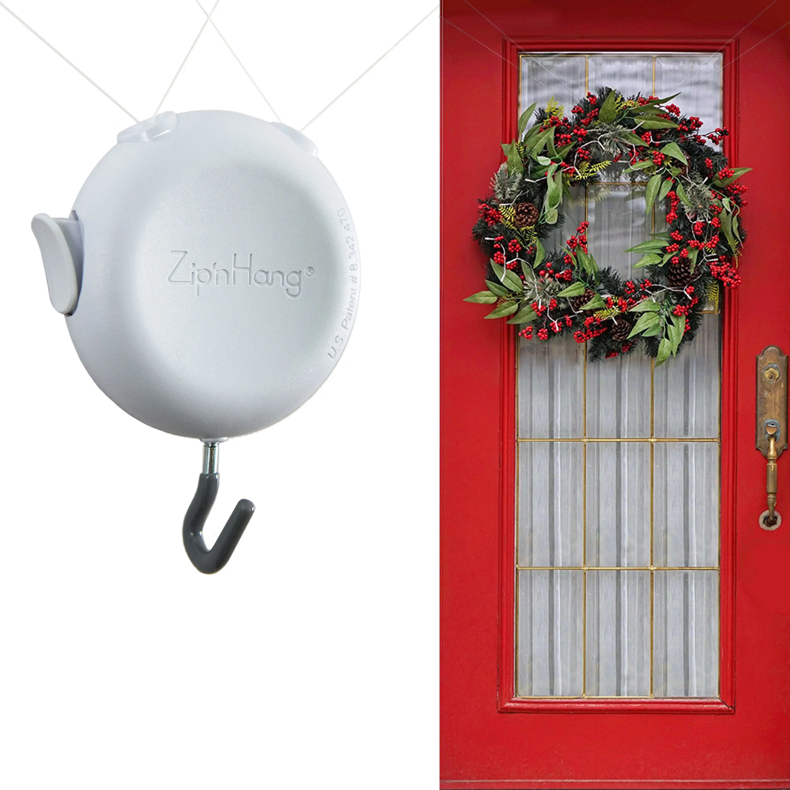 Door Decor & Wreath Hanger by ZipnHang - Adjustable, Damage-Free, Holds 8 lbs, Fits Most Doors - Great for Seasonal, Holiday & Classroom Decorating