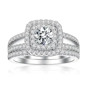 VOWSERING Luxury Wedding Ring Set for Women 1CT Round AAAAA CZ 925 Sterling Silver White Gold Plated Engagement Ring