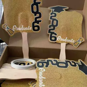 24 Pack Class of 2026 Graduation Fans with Handle Double Sided Grad Photo Props for Keepsake Gifts Graduation Party Supplies
