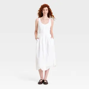 Women's Sleeveless Button-Up Midi A-Line Dress - Universal Thread