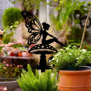 Decorative Mushroom Fairy Garden Stake, Metal Silhouette Decoration, Outdoor Yard Lawn Flower Pot Decor, Ideal Easter Gift