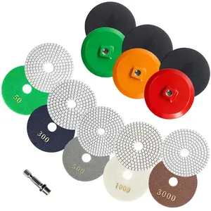 4 Inch 5-Step Quick Polish Diamond Polishing Pads 50-3000 Dry/Wet Buffing Sanding Pad Kit for Marble Quartz Concrete Stone Tiles for Grinder Polisher Drill
