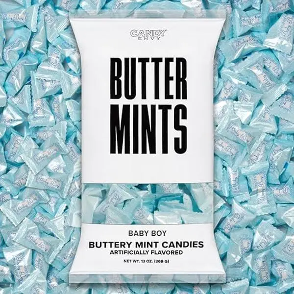 Candy Envy - Baby Boy Buttermints - 13 oz. Bag - 100 Individually Wrapped Candy Mints - Baby Shower Favors