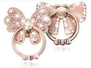 Finger Ring Stand Popsocket,2 Pack Luxury Glitter Diamond Universal Metal Pop Socket for iPhone 15/14/13/12/11 Pro Max, Galaxy S24/S23/S22 Ultra, Finger Ring Grip Holder for All Smartphone, Pink/Bow