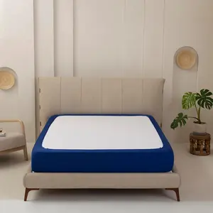Stretchy Box Spring Cover King Size - Jersey Knit & Stretchy Wrap Around 4 Sides Bed Skirt for Hotel & Home, Wrinkle & Fading Resistant Fits King Size Beds, Denim Blue