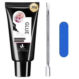 30g Semi Solid Nail Glue for Press On Nail, No UV Lamp Need Gel Nail Glue with Cuticle Pusher and Nail File, Quick Drying Gel Long Lasting for Fake Acrylic Nails