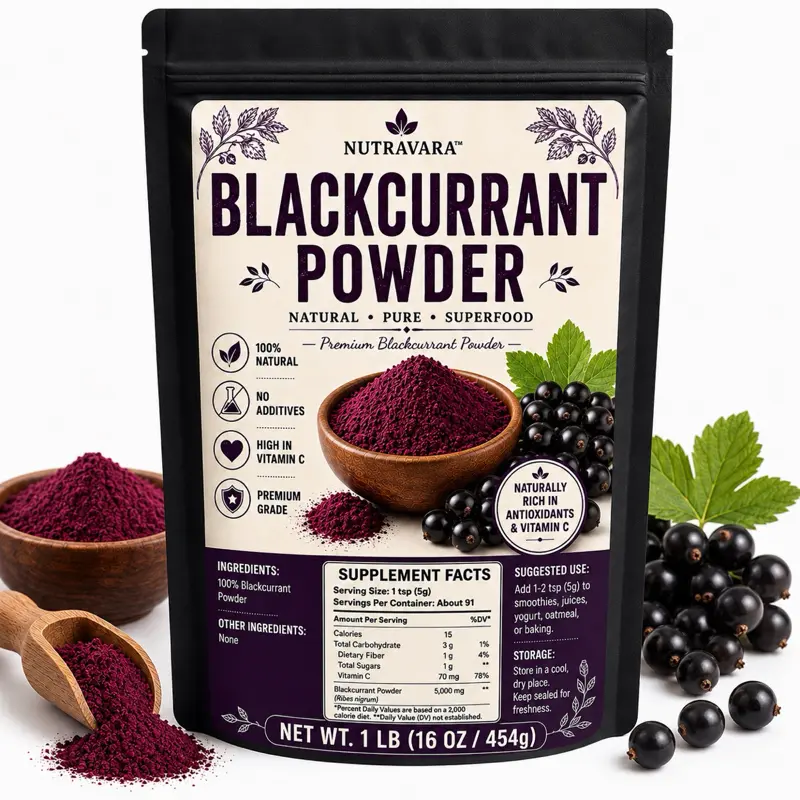 Nutravara Blackcurrant Powder - 100% Natural Pure Superfood, High in Vitamin C, Premium Grade, 1 lb (16 oz)