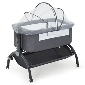 3‑in‑1 Adjustable Baby Bedside Sleeper with Wheels & Mosquito Net, Portable Bassinet, Breathable Fabrics for Newborn to Toddler, Home Use