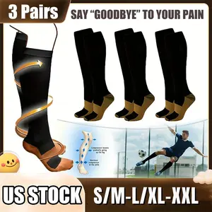 3 Pack Copper Compression Socks for Men & Women - 20-30mmHg Elastic Nylon Circulation Support, Breathable All-Season Socks for Medical, Running, Sports (S-XXL), Running Gear |   Sports Aesthetic Socks |   Comfortable Fit Socks
