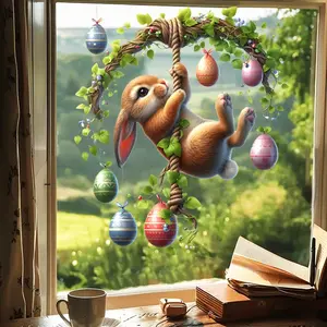 Charming Rabbit Easter Egg Window Stickers, Floral Design, Wall Decor, Home Decoration, Party Supplies, Unique Gift, Eye-Catching Easter Decor
