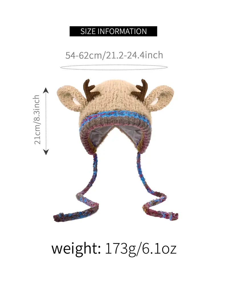 Product Introduction of Original design Festive Christmas Antler Hat (It can be used，A hat has multiple uses.)Knitted Ear Protection Windproof Warm Hat Suitable for the family It can be worn by adults , without limiting the circumference of the head，for Thanksgiving & Christmas。 11