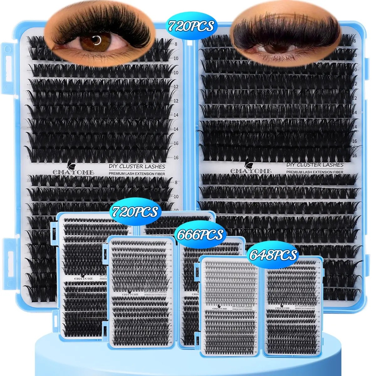 720/666/648 Clusters Thick Individual Lash Kit, Diy Lashes Cluster, DIY Eyelash Extensions, 10D-150D Mix Density, 8-16mm Mix Lengths, Eye-Enhancing, Waterproof, Sleep-Proof, Long-Lasting, For Daily, Dates, Festivals