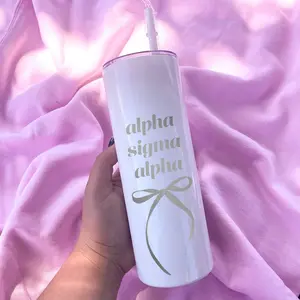 Alpha Sigma Alpha Coquette Bow Tumbler with Straw- White