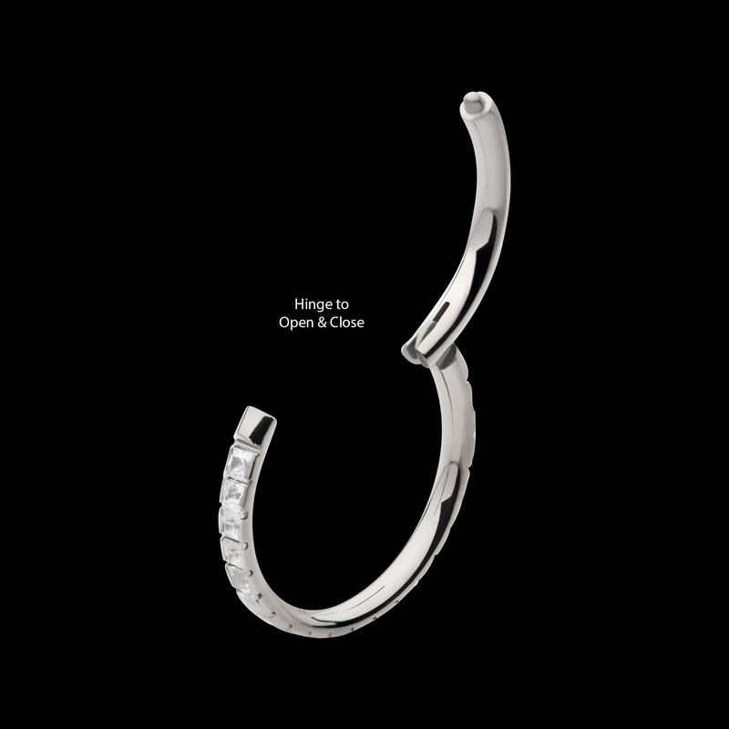 Titanium with Square 1mm Full Clear CZ Side Facing Hinged Segment Clicker