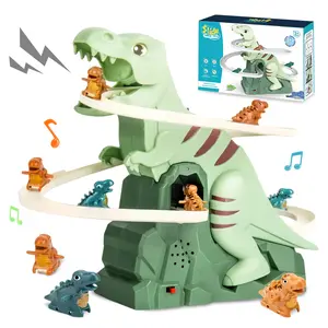 Dinosaur Chasing Race Track Game Track Slide Toy Climb Stairs Toy Dinosaur Roller Coaster Toy with Light and Music Toy Playsets Gift for Toddler Kids Boys Girls Age 3+ Includes 3 small dinosaurs
