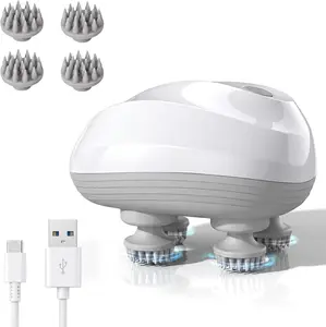 Electric Scalp Massager - Waterproof Head Scratcher with 96 Kneading Nodes. Portable Handheld for Hair Growth, Stress Relief & Body Massage. Rechargeable Gift for Men & Women (White)