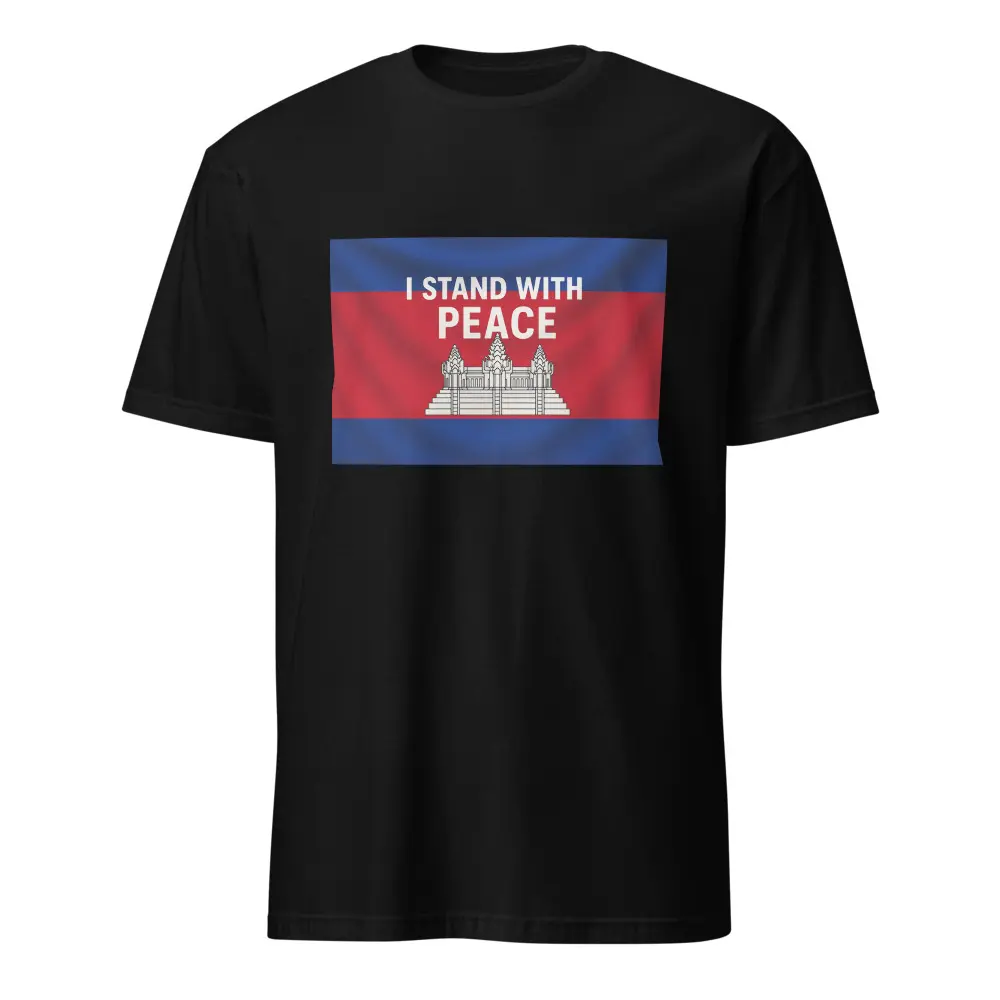 I Stand With Peace Cambodia Flag Temple T-Shirt Cambodian Heritage 100% Ring-Spun Cotton Fitted Short Sleeve Crew Neck Casual Summer Top