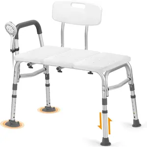 Tub Transfer Bench for, Tool Free Assembly Shower Chair with Backrest & Armrest, Shower Bench, Shower Seat for Elderly and Disabled