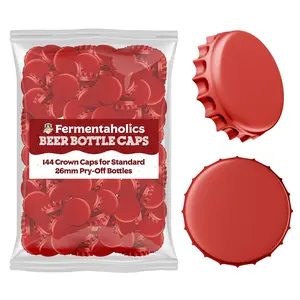 Fermentaholics Red Beer Bottle Caps - 144 Count Oxygen Absorbing Bottle Lids – 26mm