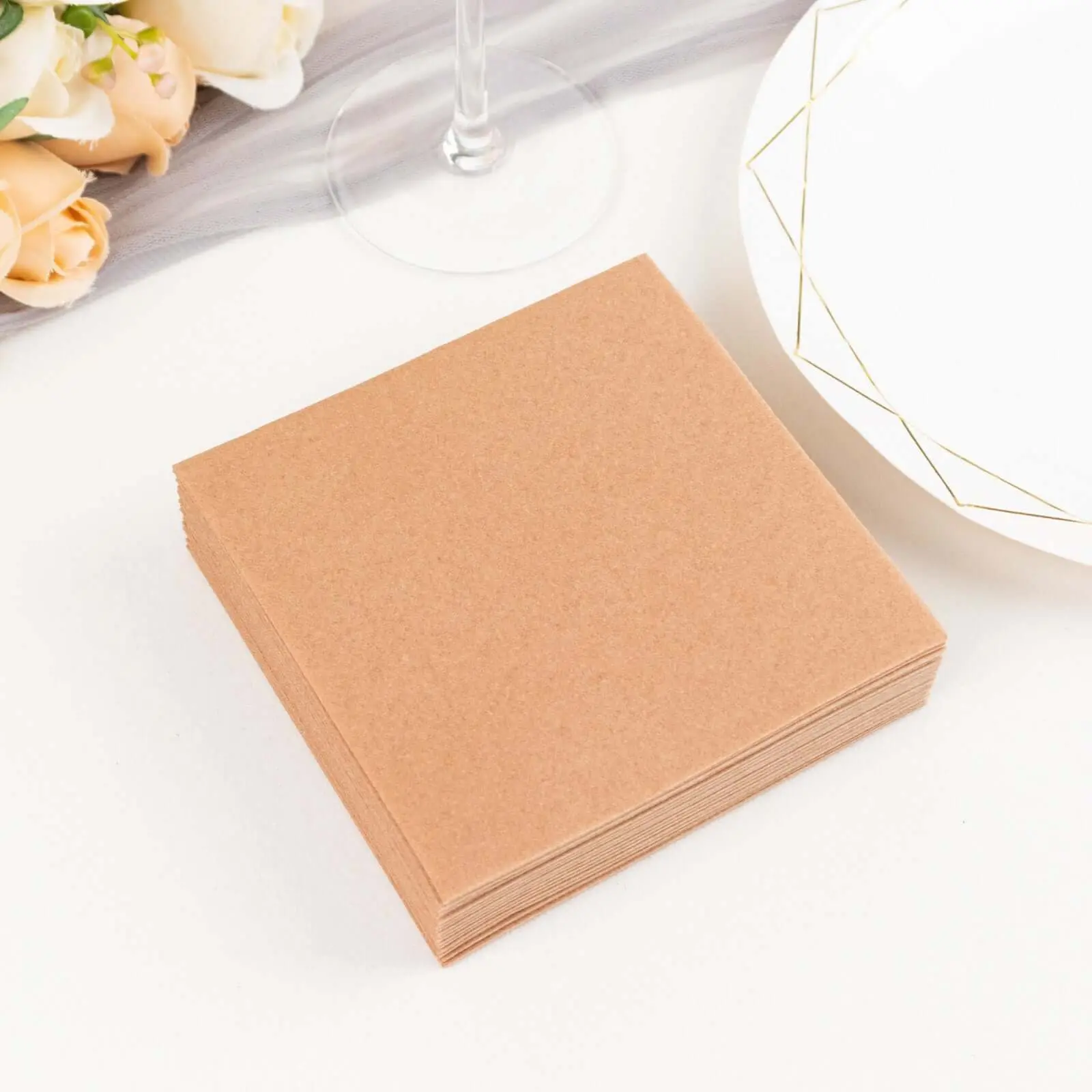 20-Pack Stacked Square Disposable Linen-Like Airlaid Paper Cocktail Napkins, 5"x5" Terracotta Rust, Soft Single-Use Rustic Dinner Napkins for Wedding, Party Drink Presentation & Restaurant Tableware Supplies