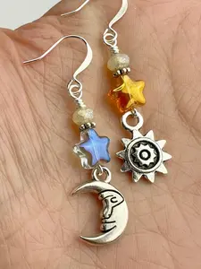 Y2K Vintage Asymmetric Earrings, Colorful Crystal Star Sun Moon Design, Unique Women's Daily & Party Jewelry Accessories