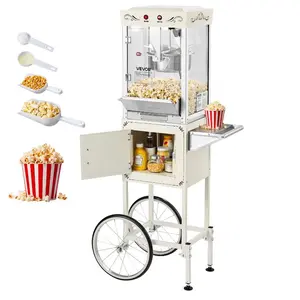 VEVOR Popcorn Machine with Cart, 8oz Stainless Steel Kettle, 800W Commercial Popcorn Maker, 48 Cups per Batch Theater Style Popper, with 2-Button Control Glass Wall PC Door 1 Scoop 3 Spoons, Red