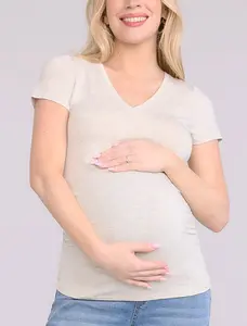 Motherhood Maternity Women's V-Neck Side-Ruched Short Sleeve Tee Soft Stretchy Fabric Comfortable Stylish Pregnancy Wear