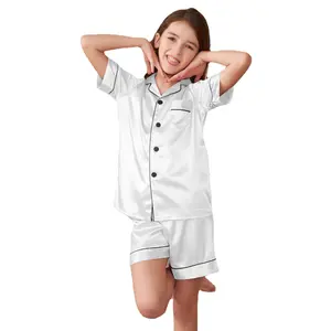 Premium Satin Children's Pajama Set for Kids - Baby Boys & Girls Button-Up Loungewear - Breathable & Lightweight - Machine Washable - Comfortable Sleepwear Nightwear - Soft Casual Pajamas