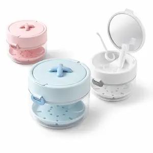 Retainer Case with Mirror, Cleaning Brush & Remover Tool, Portable Orthodontic Storage Box with Auto-Lifting Tray, Ventilated Drain Design for Clear Aligners, Wire Retainers, Dentures, Travel & Bathroom Use