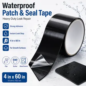 4" x 60" Heavy Duty Waterproof Seal Repair Tape, Strong Adhesive Leak Stop Patch for Roof, Pipe, RV, Gutter & Outdoor Emergency Repairs, Black