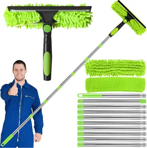 4.5M Window Cleaning Kit Double Sided Extendable Window Cleaner with Microfiber Cloth Squeegee Long Handle for High Windows Car Windshield Glass Cleaning Supplies Home RV SUV Truck