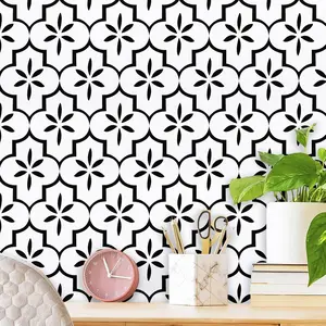 Black Contact Paper Trellis Wallpaper White and Black Geometry Pattern Peel and Stick 17.7"X118"