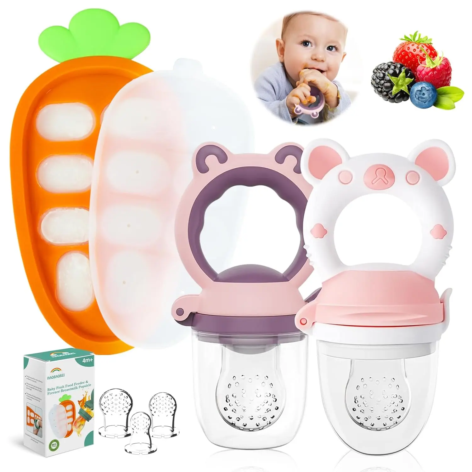 Tray Teether + Feeder Combo - Cat Purple Pink